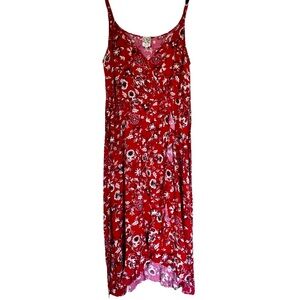 Naif Anthropologie Women's Red Boho High Low Ruffle Floral Wrap Dress Size Large